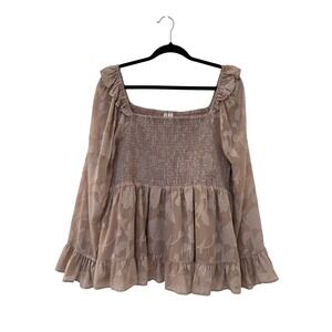 Cato Womens Plus 18 Floral Burnout Smocked Peplum Top Mauve  Boho Feminine